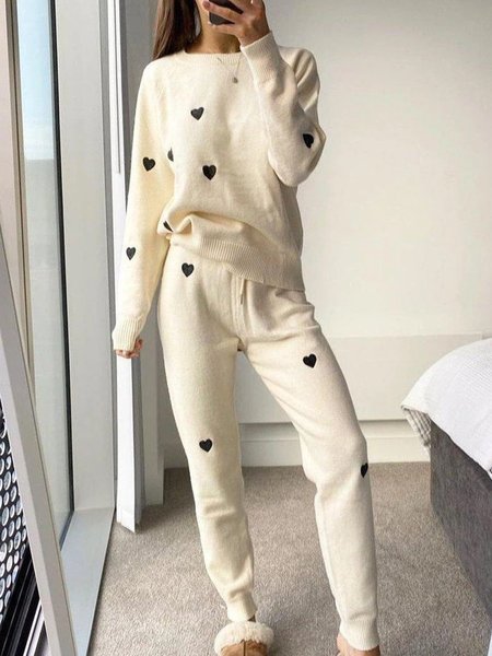 

Nuovo Donna Chic Vintage Vacanza Confortevole Dritto Girocollo Suits, Beige, Suit