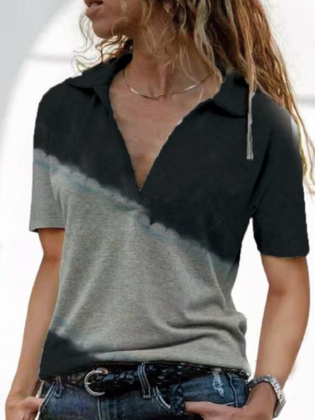 

Casual Short Sleeve Shirt Collar T-shirt, Black, Tees & T-shirts