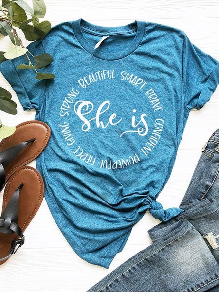 

She Is Beatiful Smart Brave Confident Powerful Strong Feminist Tee, Blue, T-shirts