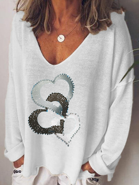 

Long Sleeve Sexy V Neck Shirts & Tops, White, Winter Clearance