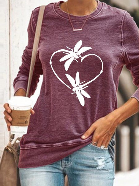

Two Dragonfly Made A Heart Print Casual Sweatshirt, Wine red, Hoodies&Sweatshirts