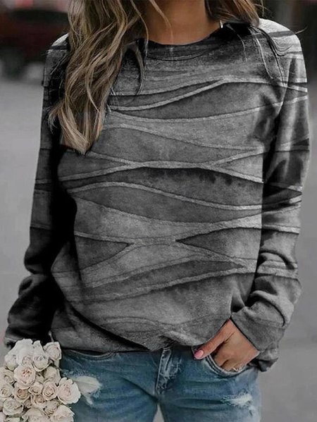 

Felpa Casuale Maniche Lunghe Onda Stampato, Grigio, Knitwear