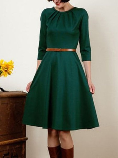 

Abito Verde Vintage Casuale 3/4 Manica A-line, Midi Dresses