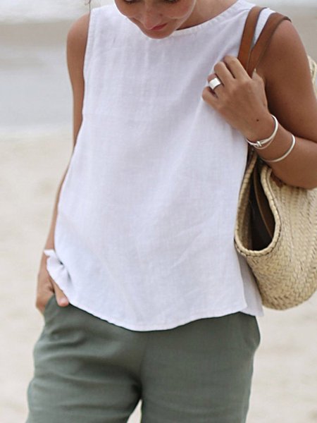 

Top Girocollo Vacanza Solido, Bianco, Blouses & Shirts