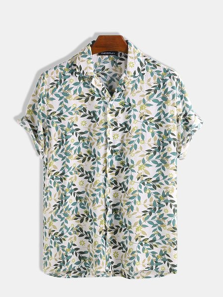 

Casual Cotton-Blend Printed Shirts, Green, Men