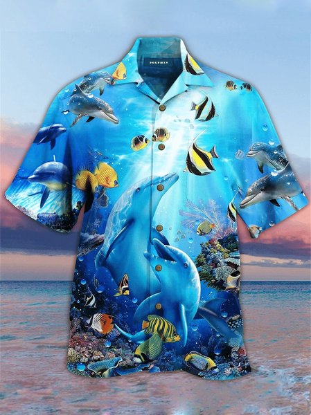 

Top Stampato Colletto a Camicia Vintage, Blu, Men's Top