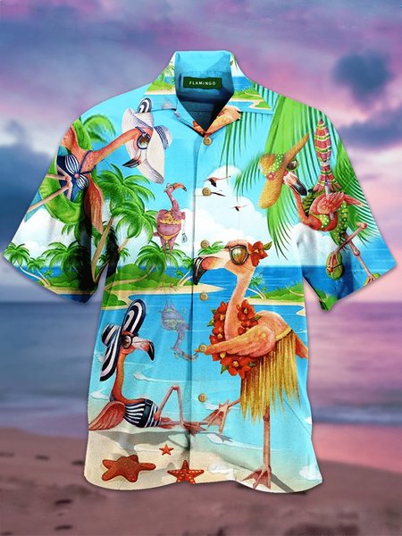 

Cotton-Blend Shirt Collar Vintage Shirts, Blue, Men's Floral shirt