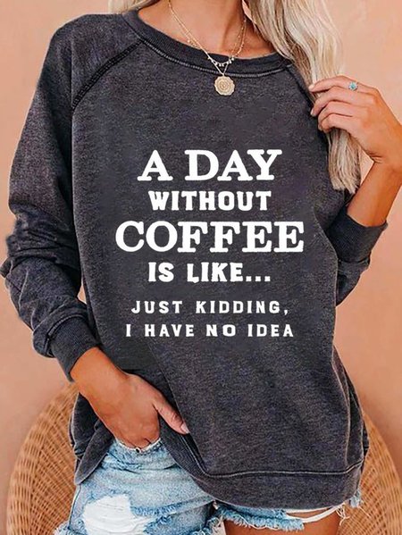 

Women Basic Cotton-Blend Crew Neck Letter Print Shift Sweatshirt, Gray, Hoodies & Sweatshirts