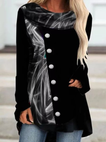 

Crew Neck Vintage Long Sleeve Tops, Gray, Long sleeve tops