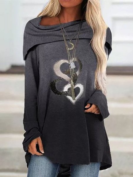 

Color Block Round Neck Long Sleeve Casual T-shirts, Gray, Long sleeve tops