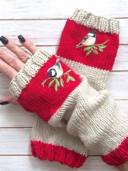 

Autumn Winter Casual Basic Flora Knitted Gloves, Apricot, Scarves & Gloves