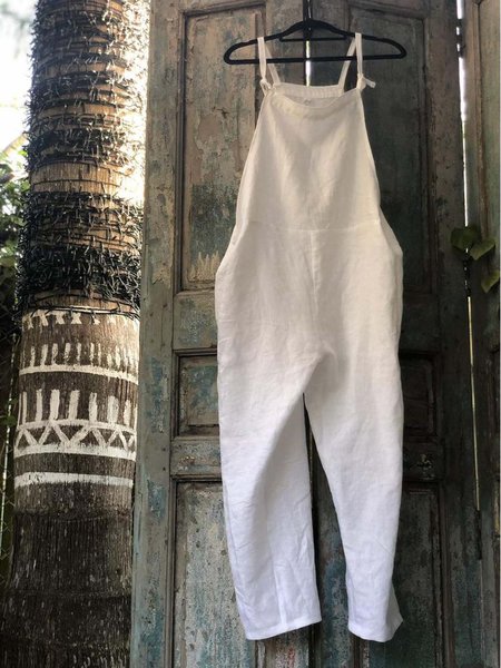 

Sleeveless Shift Linen Jumpsuit & Romper, White, Auto-Clearance