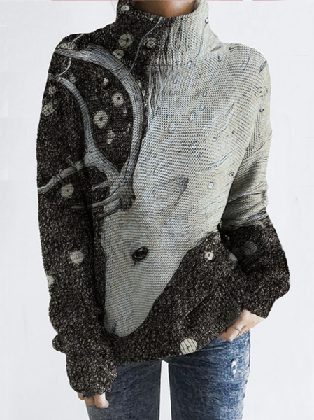 

Top Stampato Maniche Lunghe, Grigio, Sweater