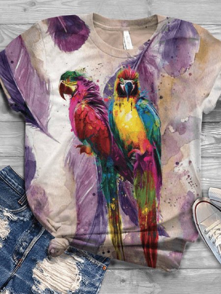 

Casual Short Sleeve Crew Neck Floral-Print Shirts & Tops, Multicolor, Printed T-shirts