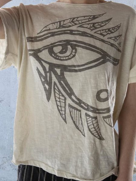 

Printed Vintage Shift Abstract T-shirt, Apricot, Tops