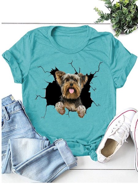 

3D Dog Graphic Tee, Turquoise, T-shirts