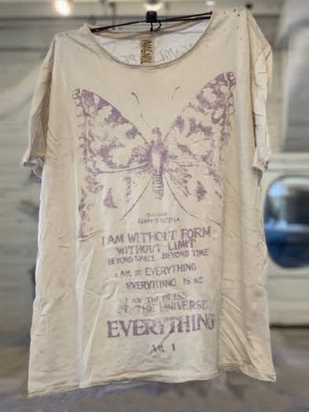 

Short Sleeve Printed Butterfly Crew Neck T-shirt, Apricot, Tops