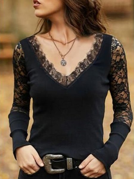 

Top Maniche Lunghe Poliestere Cotone, Nero, Blouses & Shirts