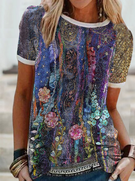 

Cotton-Blend Short Sleeve Printed Shirts & Tops, Multicolor, Winter Clearance