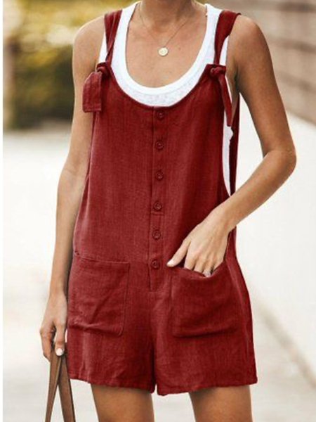 Cotton-Blend Casual Jumpsuit & Romper, Wine red, Jumpsuits＆Rompers