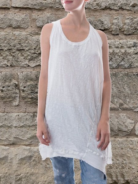 

A-Line Casual Sleeveless Tops, White, Tops