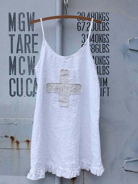 

Sleeveless Shift Linen Tops, White, Tops