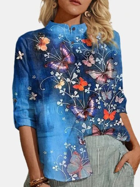 

Casual Long Sleeve Animal Shirts & Tops, Blue, Blouses & Shirts