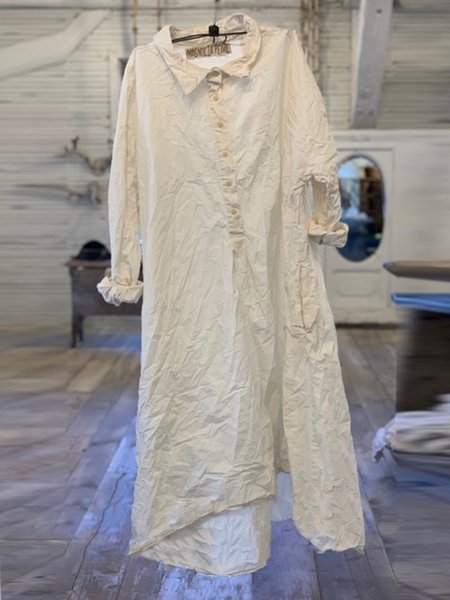 

Buttoned Shawl Collar Plain Casual Women Dress, Off white, Maxi Dresses