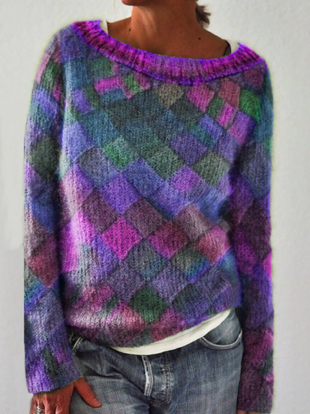 

Knitted Long Sleeve Crew Neck Shirts & Tops, Purple, Tops