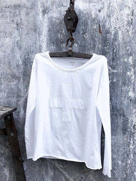 

Long Sleeve Crew Neck Casual Shift Tops, White, Tops