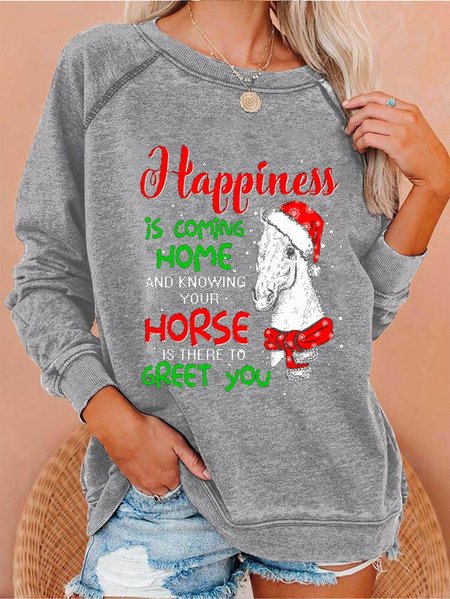 

Happiness Is coming Home,and Knowing Your Horse Is there to Greet You Sweatshirt, Gray, Hoodies&Sweatshirts
