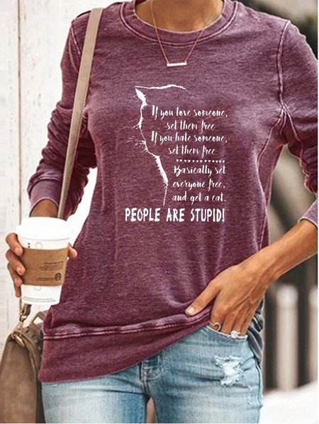 People Are Stupid Cat Sweatshirt, Purple, Hoodies&Sweatshirts