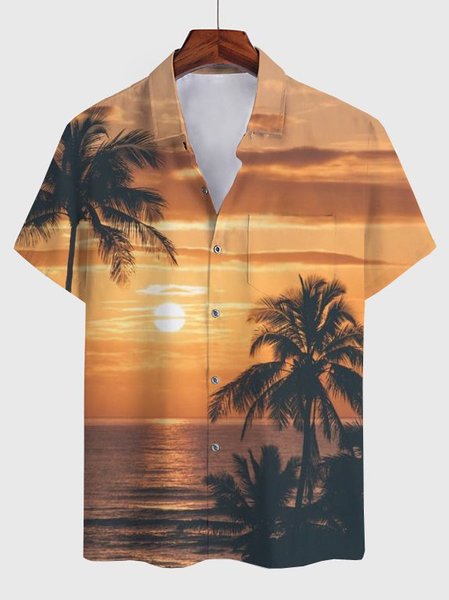 

Abstract Casual Cotton-Blend Shirts & Tops, Orange, Men's Floral shirt