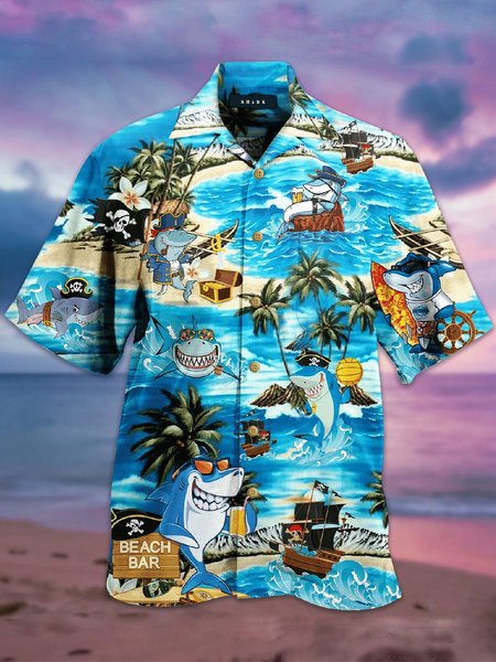 

Cotton-Blend Coconut Tree Vintage Shirts & Tops, Blue, Blouses&Shirts