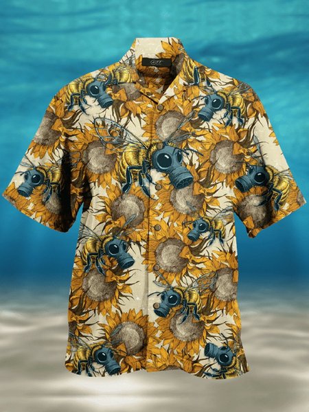 

Shirt Collar Animal Casual Shirts, Yellow, Men's Floral shirt