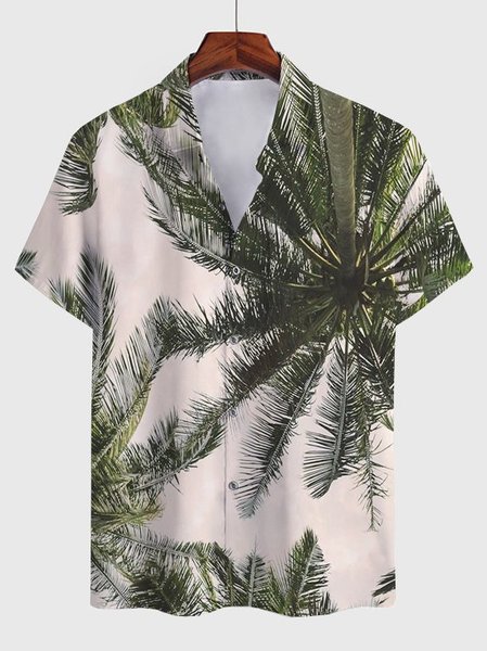 

Square Neck Cotton-Blend Casual Shirts, Beige, Men's Floral shirt