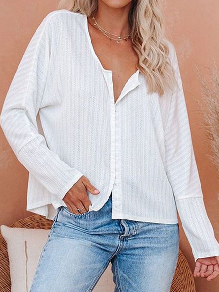 

Shift Casual Solid Long Sleeve Top, White, Blouses and Shirts