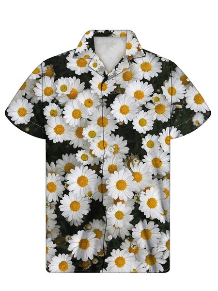 

Men's Shirt Collar Vintage Shirts, Black, Men's Floral shirt