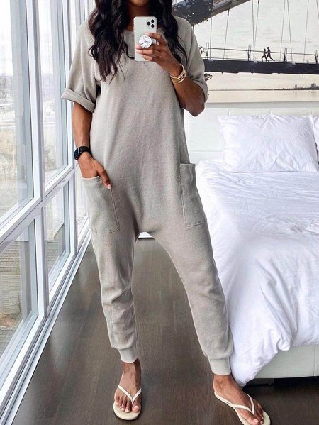 

Short Sleeve Casual One-Pieces, Gray, Jumpsuits & Rompers