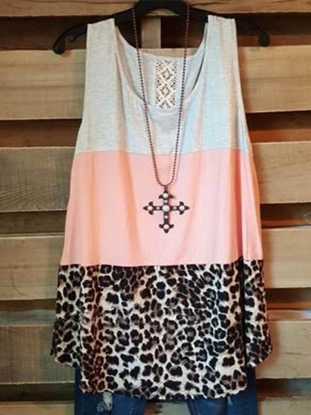 

Crew Neck Leopard Sleeveless Floral-Print Shirts & Tops, Multicolor, Tops