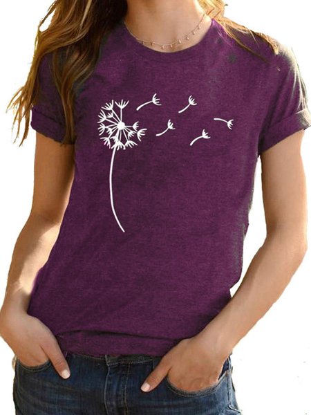 

Tropical Crew Neck Casual Printed Top, Purple, Tees