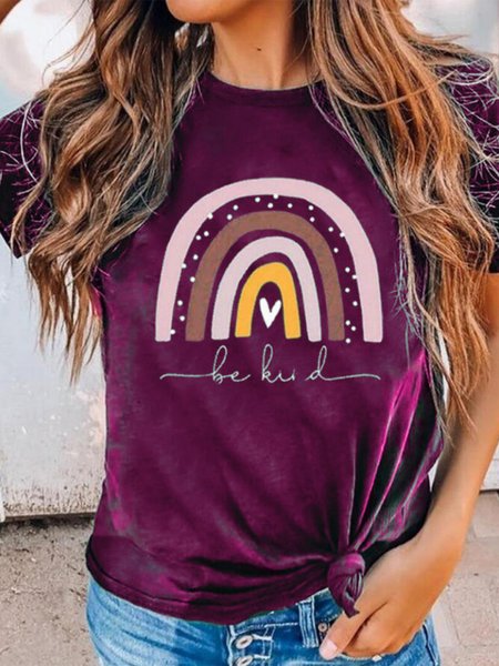 

Crew Neck Short Sleeve Casual T-Shirt, Purple, Tees