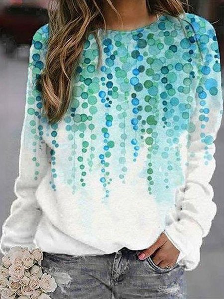 

Basic Long Sleeve Dye Printed Sweatshirt, Blue, Hoodies and Sweatshirts