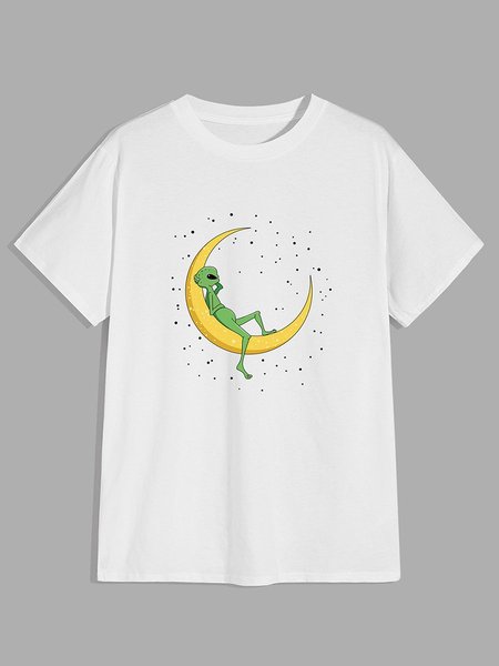 

Alien Lying On The Moon Graphic Tee, White, T-shirts