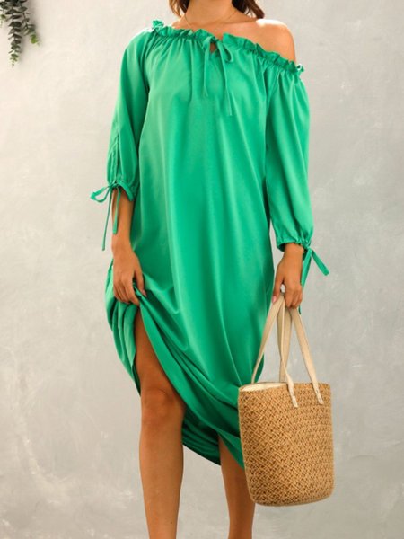 

Half Sleeve Solid Holiday Dress, Yellow, Midi Dresses