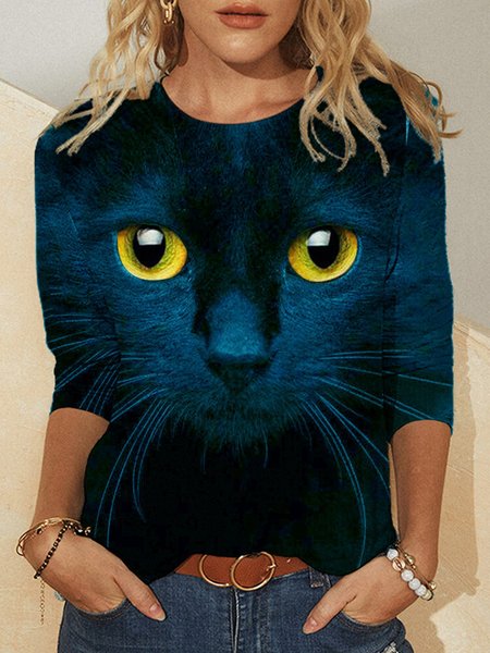 

Gatto Viso Stampare Maniche Lunghe Girocollo Casuale T-shirt, Blu, Hoodies & Sweatshirts