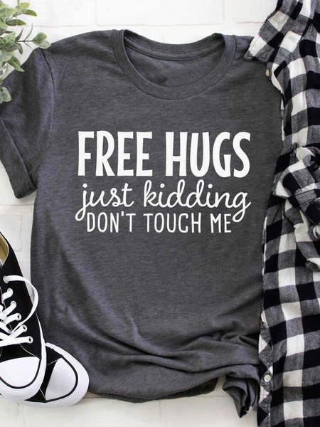 Free Hugs Just Kidding Don't Touch Me Tee, Gray, T-shirts
