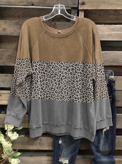 

Leopard Long Sleeve Round Neck Shirts & Tops, Gray, Winter Clearance