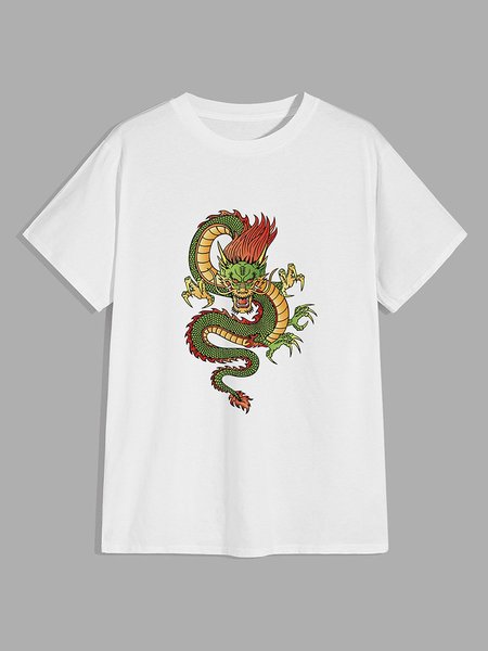 

Green Oriental Dragon Men's Graphic Tee, White, T-shirts