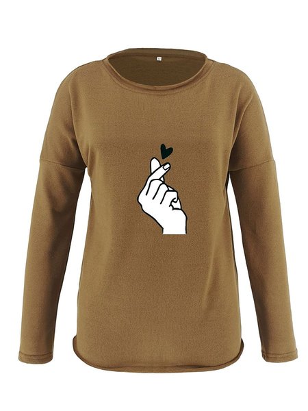 

Love You Gesture Graphic Long Sleeve Top, Khaki, Hoodies&Sweatshirts